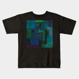 Blue Green Tree Patchwork Kids T-Shirt